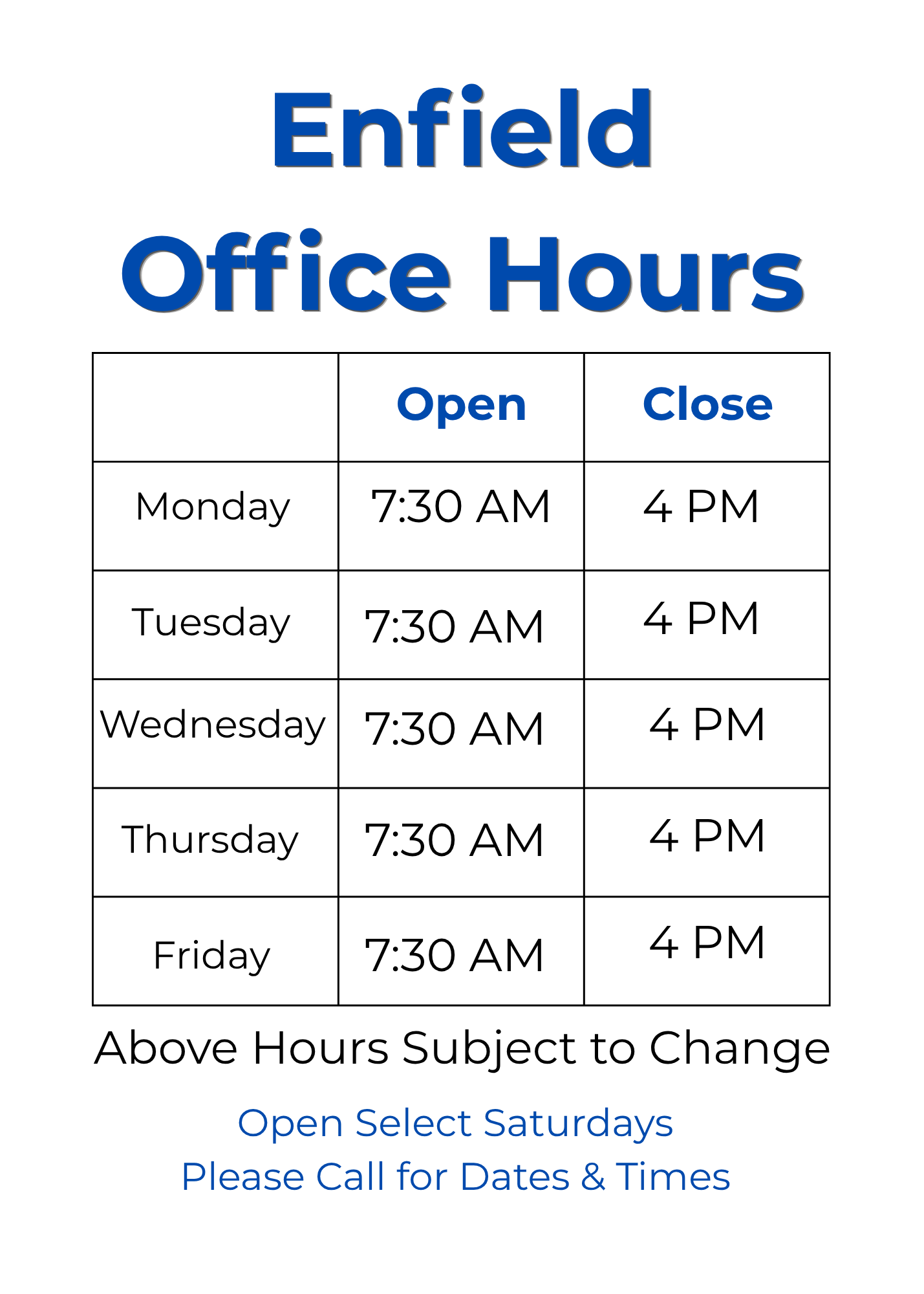 Enfield Shop Hours