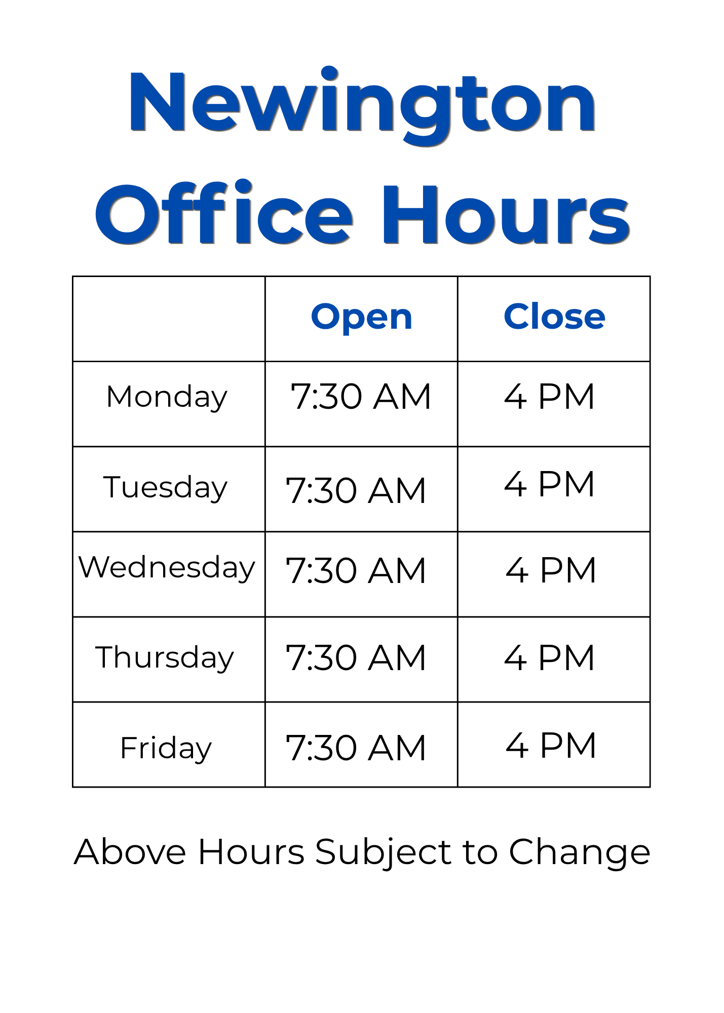 Newington Shop Hours