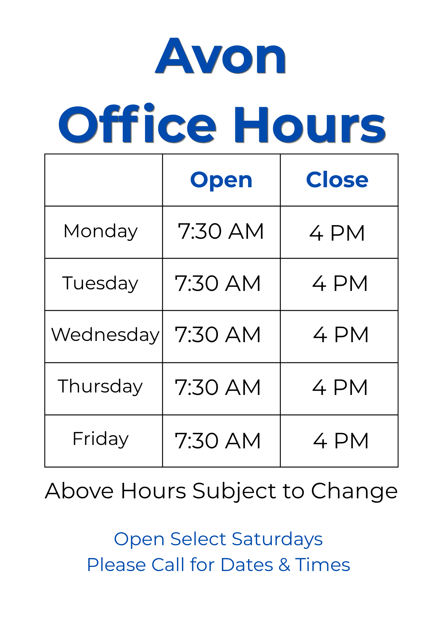 Avon Shop Hours