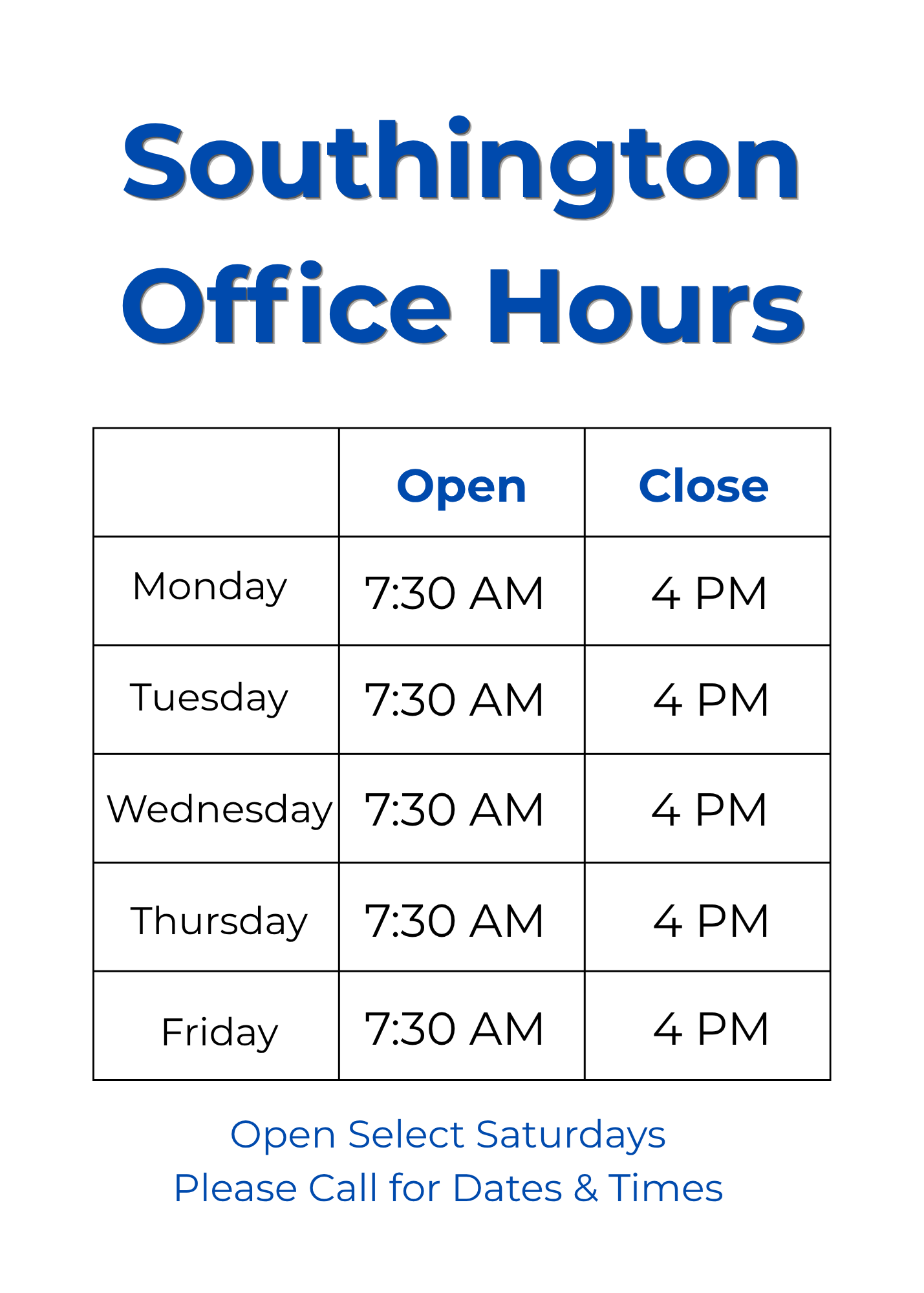 Southington Shop Hours